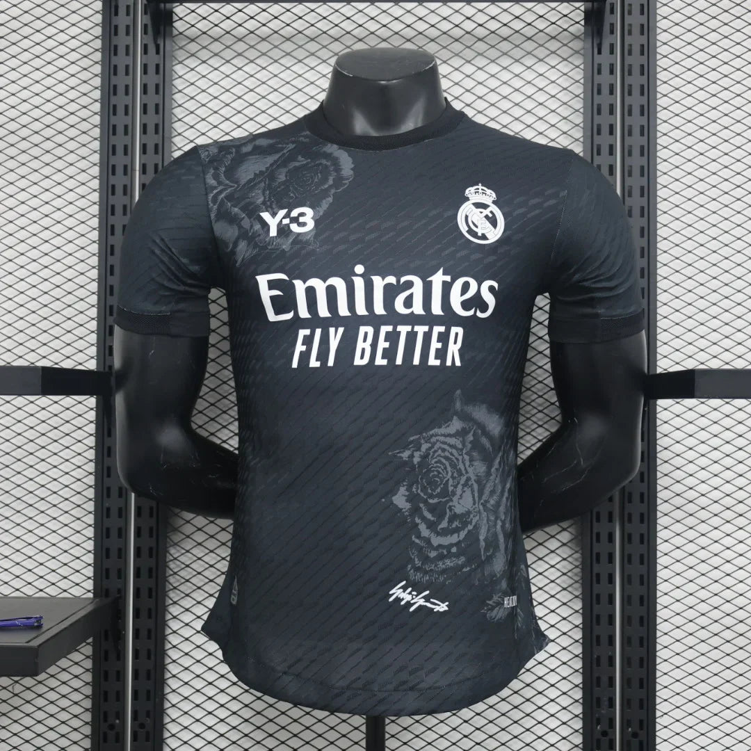 Real Madrid Y3 schwarzes Fußballtrikot 2024 2025